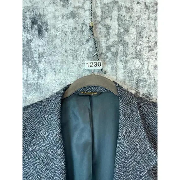 Vtg Cricketeer 48R Herringbone Wool Tweed Sport Coat Jacket Gray